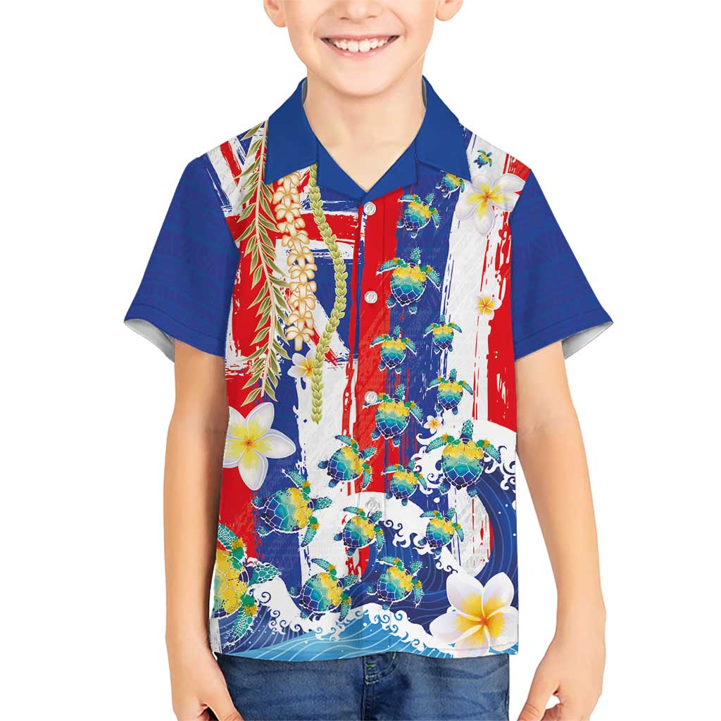 Hawaiian Sea Turtles and Plumeria Hawaiian Shirt with Lei and Flag Grunge Style LT03 - Polynesian Pride