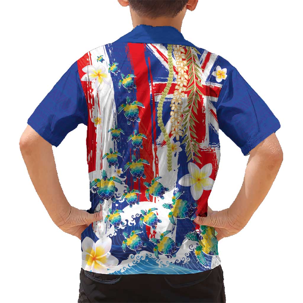 Hawaiian Sea Turtles and Plumeria Hawaiian Shirt with Lei and Flag Grunge Style LT03 - Polynesian Pride