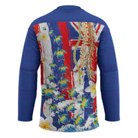 Hawaiian Sea Turtles and Plumeria Hockey Jersey with Lei and Flag Grunge Style LT03 - Polynesian Pride