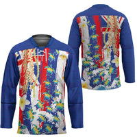 Hawaiian Sea Turtles and Plumeria Hockey Jersey with Lei and Flag Grunge Style LT03 - Polynesian Pride