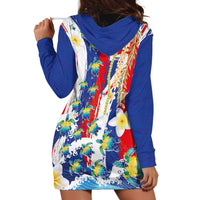 Hawaiian Sea Turtles and Plumeria Hoodie Dress with Lei and Flag Grunge Style