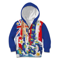 Hawaiian Sea Turtles and Plumeria Kid Hoodie with Lei and Flag Grunge Style LT03 Zip Hoodie Multicolor - Polynesian Pride