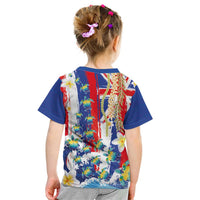Hawaiian Sea Turtles and Plumeria Kid T Shirt with Lei and Flag Grunge Style