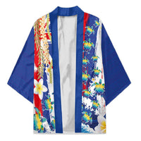 Hawaiian Sea Turtles and Plumeria Kimono with Lei and Flag Grunge Style