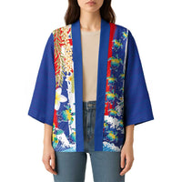 Hawaiian Sea Turtles and Plumeria Kimono with Lei and Flag Grunge Style