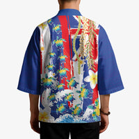 Hawaiian Sea Turtles and Plumeria Kimono with Lei and Flag Grunge Style