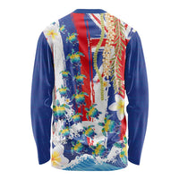 Hawaiian Sea Turtles and Plumeria Long Sleeve Shirt with Lei and Flag Grunge Style