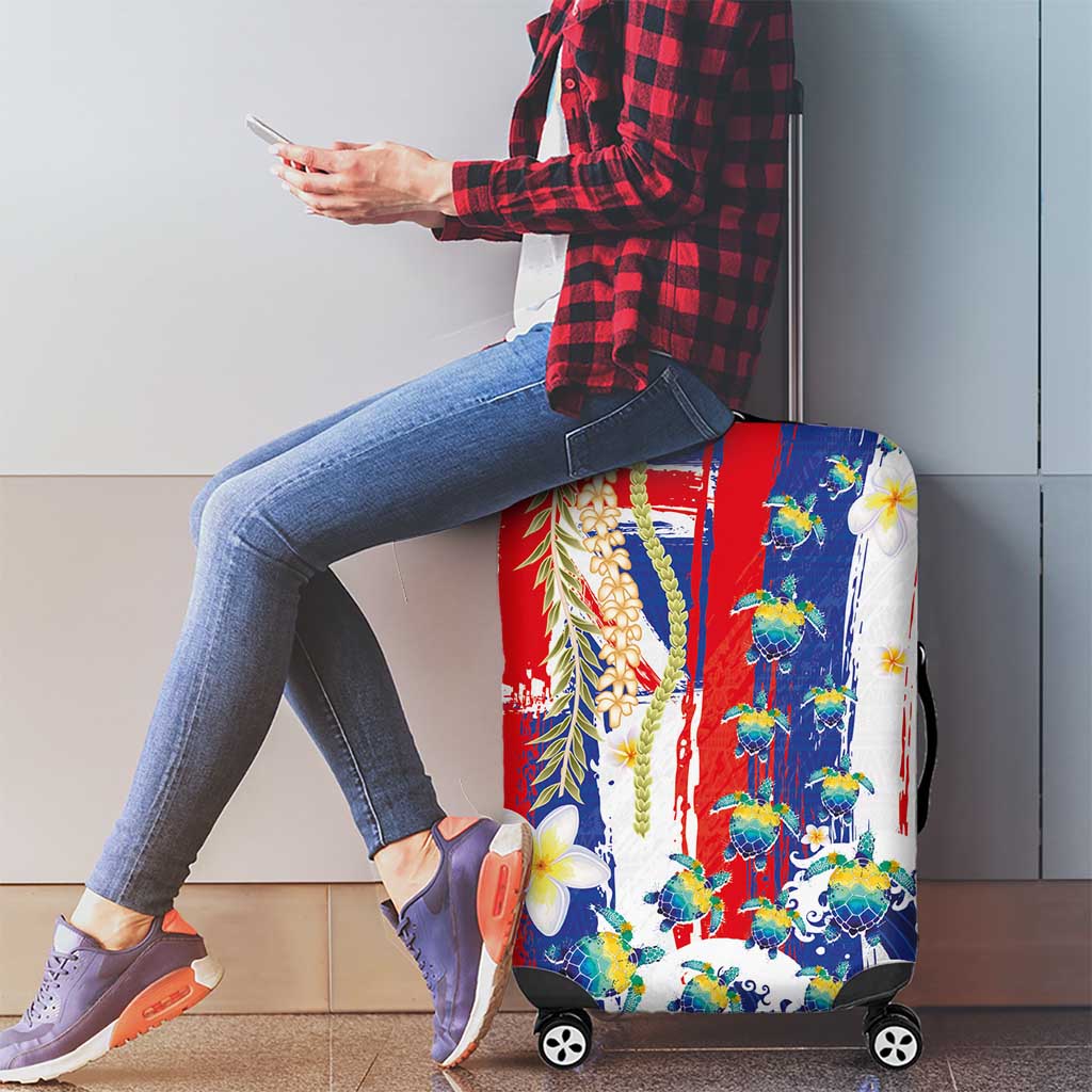 Hawaiian Sea Turtles and Plumeria Luggage Cover with Lei and Flag Grunge Style LT03 - Polynesian Pride