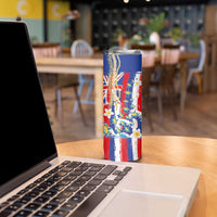 Hawaiian Sea Turtles and Plumeria Skinny Tumbler with Lei and Flag Grunge Style