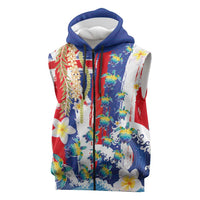 Hawaiian Sea Turtles and Plumeria Sleeveless Zip Hoodie with Lei and Flag Grunge Style LT03 Multicolor - Polynesian Pride