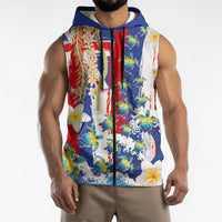 Hawaiian Sea Turtles and Plumeria Sleeveless Zip Hoodie with Lei and Flag Grunge Style LT03 - Polynesian Pride