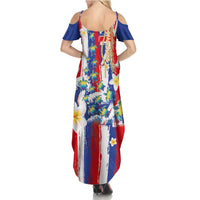 Hawaiian Sea Turtles and Plumeria Summer Maxi Dress with Lei and Flag Grunge Style LT03 - Polynesian Pride