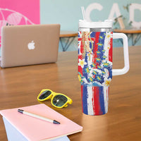 Hawaiian Sea Turtles and Plumeria Tumbler With Handle with Lei and Flag Grunge Style