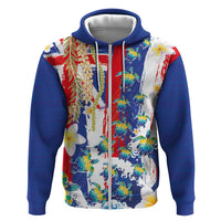Hawaiian Sea Turtles and Plumeria Zip Hoodie with Lei and Flag Grunge Style
