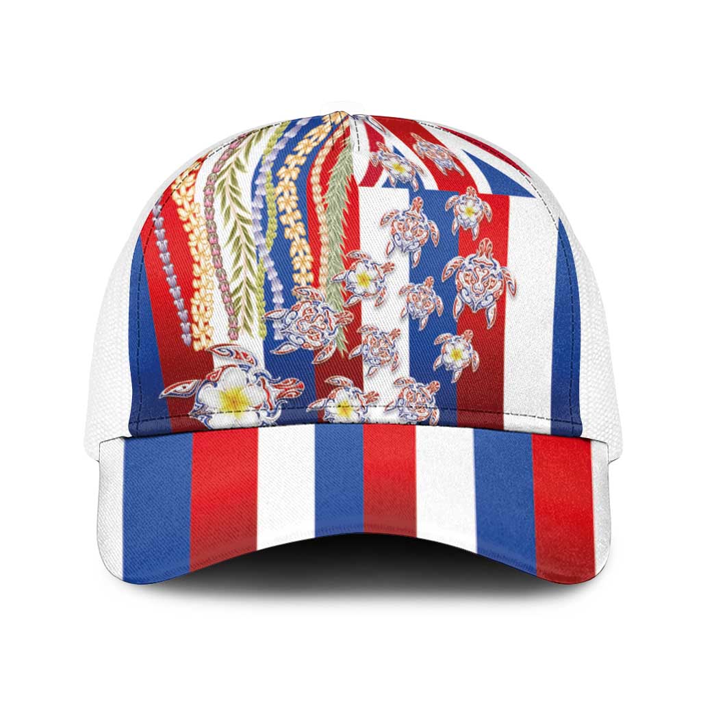 Hawaiian Polynesian Tribal Turtles Baseball Net Cap with Lei and Flag Style