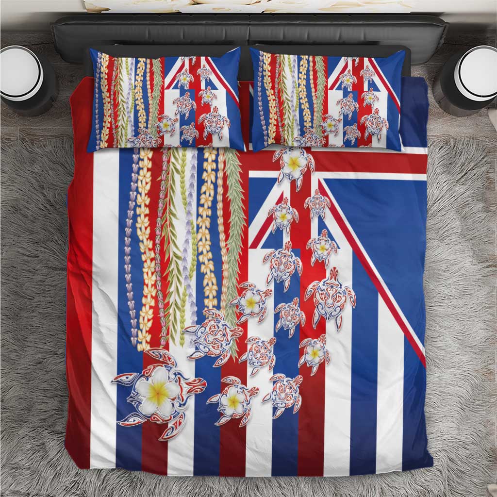 Hawaiian Polynesian Tribal Turtles Bedding Set with Lei and Flag Style