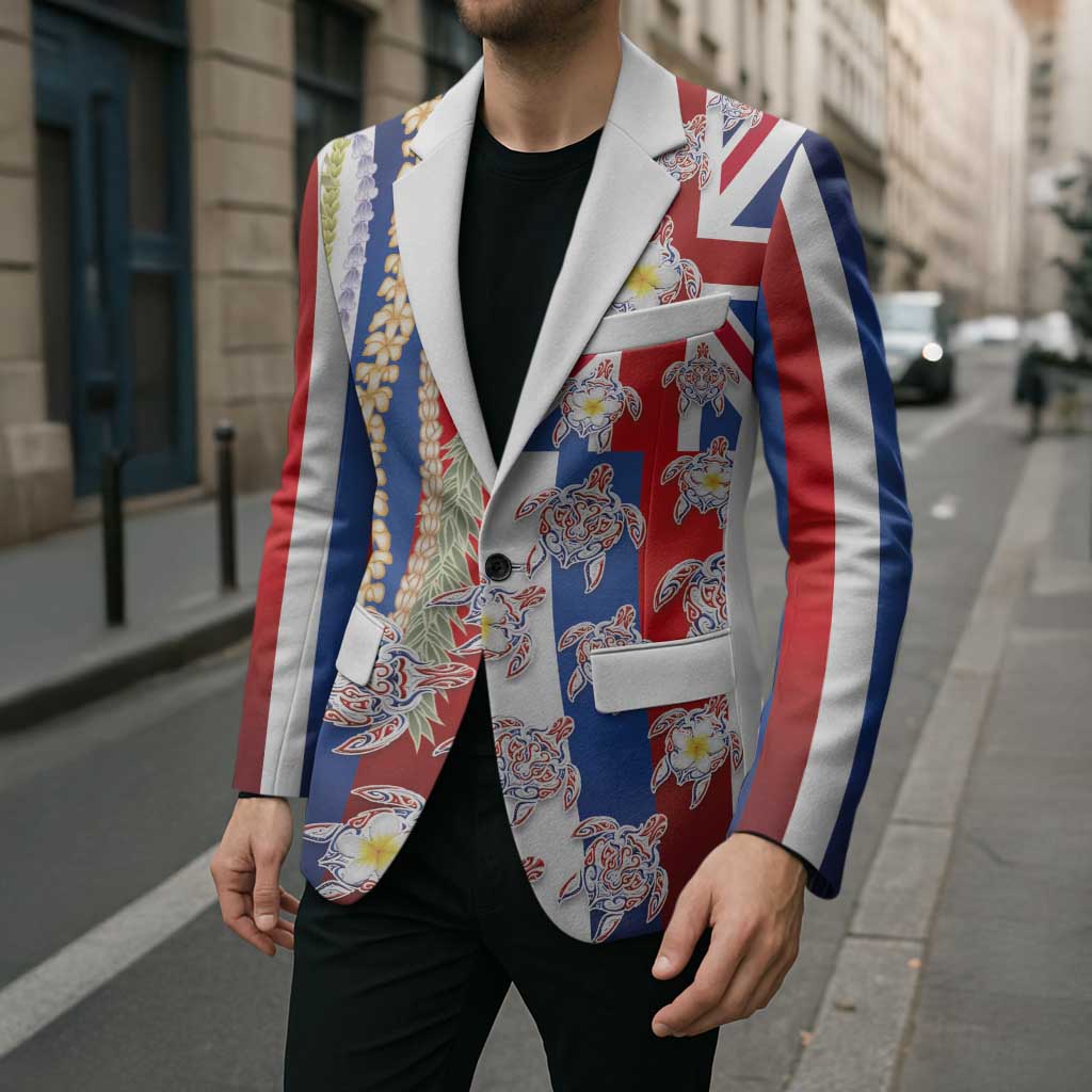 Hawaiian Polynesian Tribal Turtles Blazer with Lei and Flag Style
