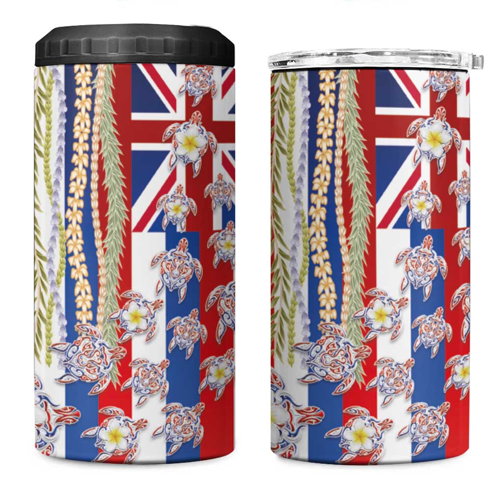 Hawaiian Polynesian Tribal Turtles 4 in 1 Can Cooler Tumbler with Lei and Flag Style