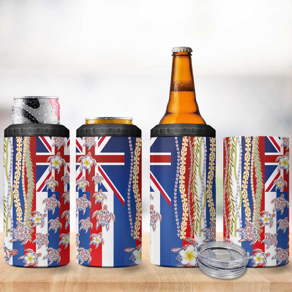 Hawaiian Polynesian Tribal Turtles 4 in 1 Can Cooler Tumbler with Lei and Flag Style