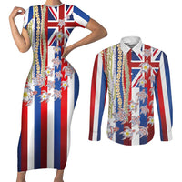 Hawaiian Polynesian Tribal Turtles Couples Matching Short Sleeve Bodycon Dress and Long Sleeve Button Shirt with Lei and Flag Style LT03 Multicolor - Polynesian Pride