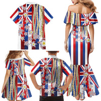 Hawaiian Polynesian Tribal Turtles Family Matching Mermaid Dress and Hawaiian Shirt with Lei and Flag Style