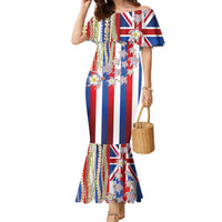 Hawaiian Polynesian Tribal Turtles Family Matching Mermaid Dress and Hawaiian Shirt with Lei and Flag Style