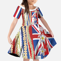 Hawaiian Polynesian Tribal Turtles Family Matching Summer Maxi Dress and Hawaiian Shirt with Lei and Flag Style