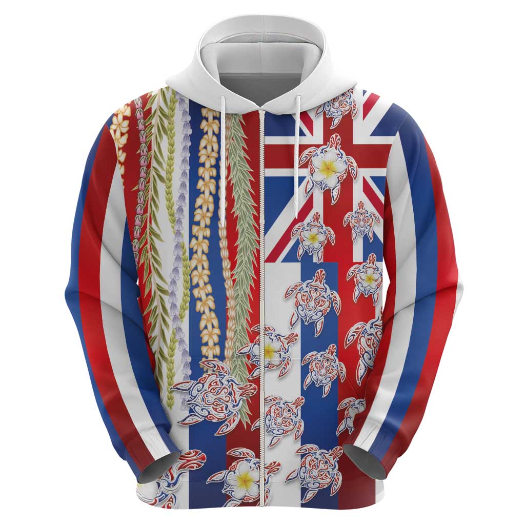Hawaiian Polynesian Tribal Turtles Hoodie with Lei and Flag Style LT03 - Polynesian Pride