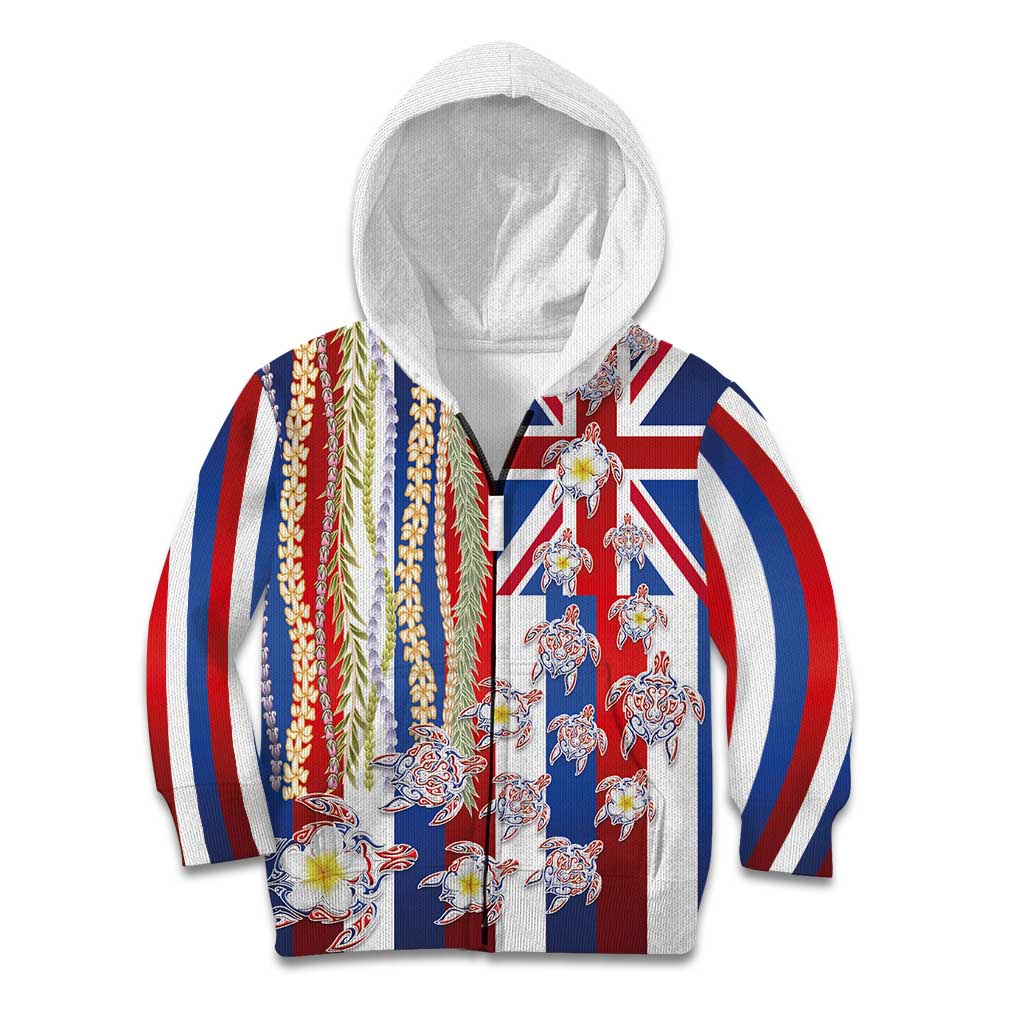 Hawaiian Polynesian Tribal Turtles Kid Hoodie with Lei and Flag Style LT03 Zip Hoodie Multicolor - Polynesian Pride