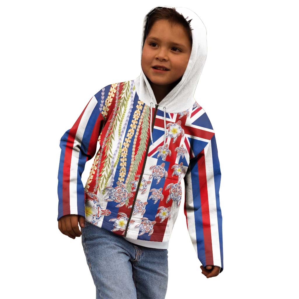 Hawaiian Polynesian Tribal Turtles Kid Hoodie with Lei and Flag Style LT03 - Polynesian Pride
