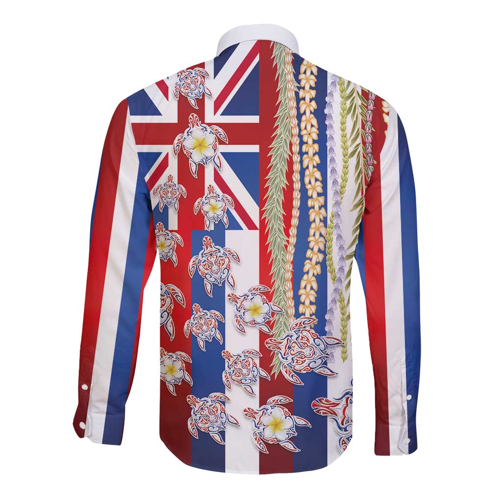 Hawaiian Polynesian Tribal Turtles Long Sleeve Button Shirt with Lei and Flag Style LT03 - Polynesian Pride