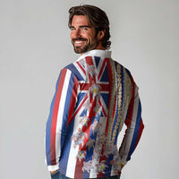 Hawaiian Polynesian Tribal Turtles Long Sleeve Polo Shirt with Lei and Flag Style