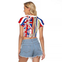 Hawaiian Polynesian Tribal Turtles Raglan Cropped T Shirt with Lei and Flag Style
