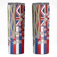 Hawaiian Polynesian Tribal Turtles Skinny Tumbler with Lei and Flag Style