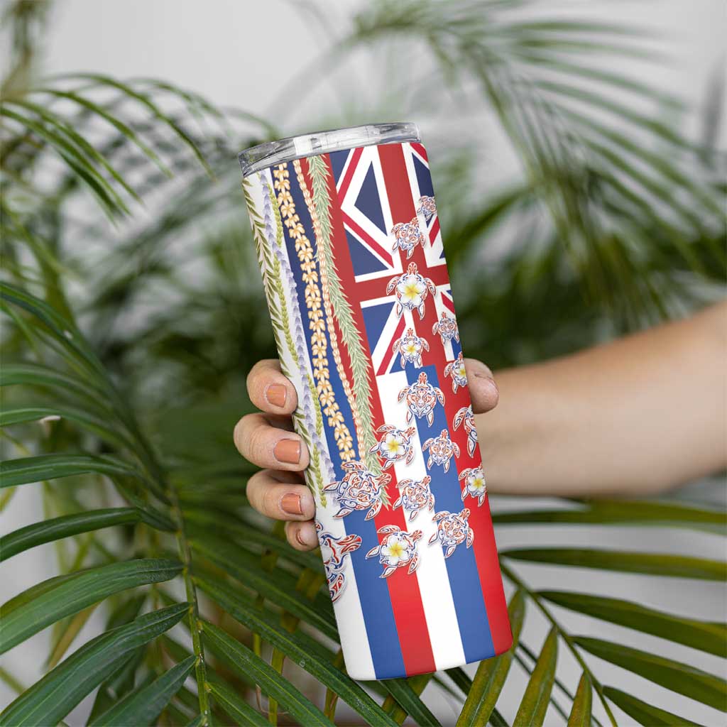 Hawaiian Polynesian Tribal Turtles Skinny Tumbler with Lei and Flag Style