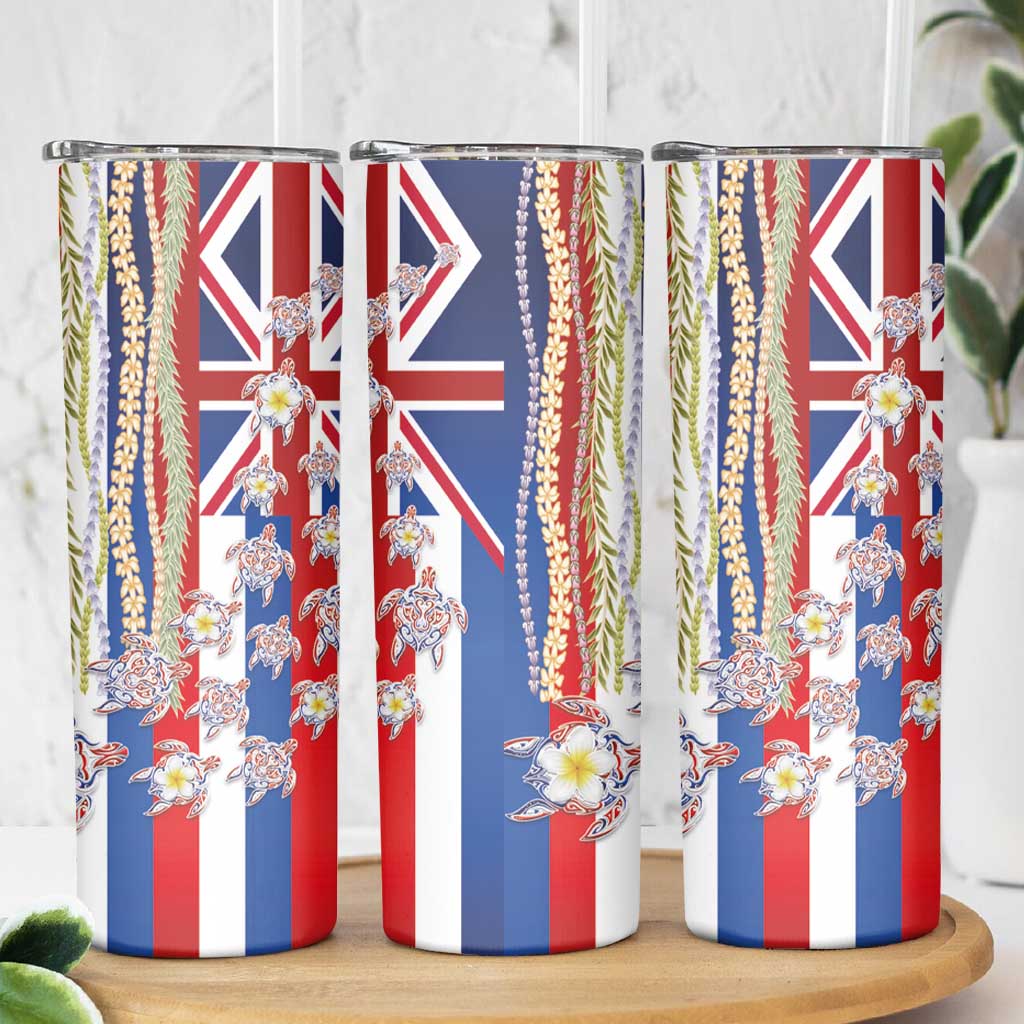 Hawaiian Polynesian Tribal Turtles Skinny Tumbler with Lei and Flag Style