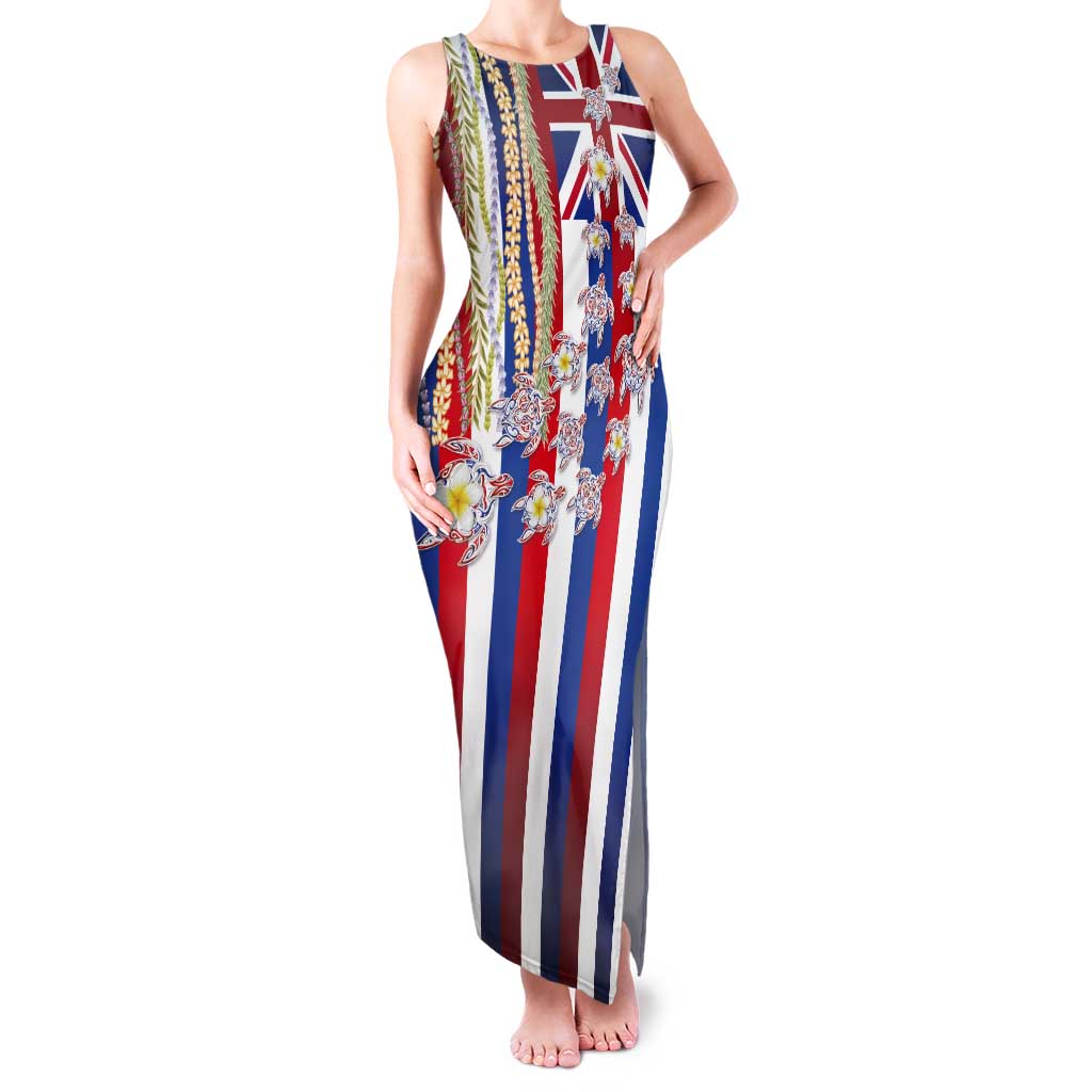 Hawaiian Polynesian Tribal Turtles Tank Maxi Dress with Lei and Flag Style
