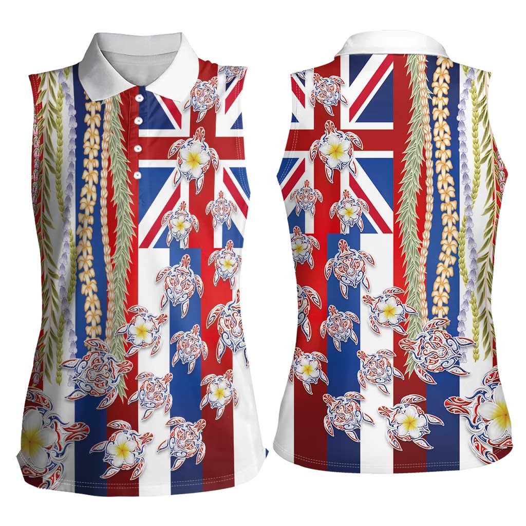 Hawaiian Polynesian Tribal Turtles Women Sleeveless Polo Shirt with Lei and Flag Style LT03 - Polynesian Pride