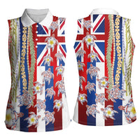 Hawaiian Polynesian Tribal Turtles Women Sleeveless Polo Shirt with Lei and Flag Style LT03 - Polynesian Pride