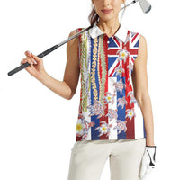 Hawaiian Polynesian Tribal Turtles Women Sleeveless Polo Shirt with Lei and Flag Style LT03 - Polynesian Pride