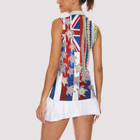 Hawaiian Polynesian Tribal Turtles Women Sleeveless Polo Shirt with Lei and Flag Style LT03 - Polynesian Pride