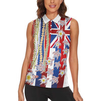 Hawaiian Polynesian Tribal Turtles Women Sleeveless Polo Shirt with Lei and Flag Style LT03 - Polynesian Pride
