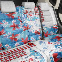 Hawaiian Tribal Manta Ray Back Car Seat Cover Kakau Tattoo and Flowers Surfing Waves Pattern Ocean Color LT03 - Polynesian Pride