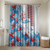 Hawaiian Tribal Manta Ray Bathroom Set Kakau Tattoo and Flowers Surfing Waves Pattern Ocean Color