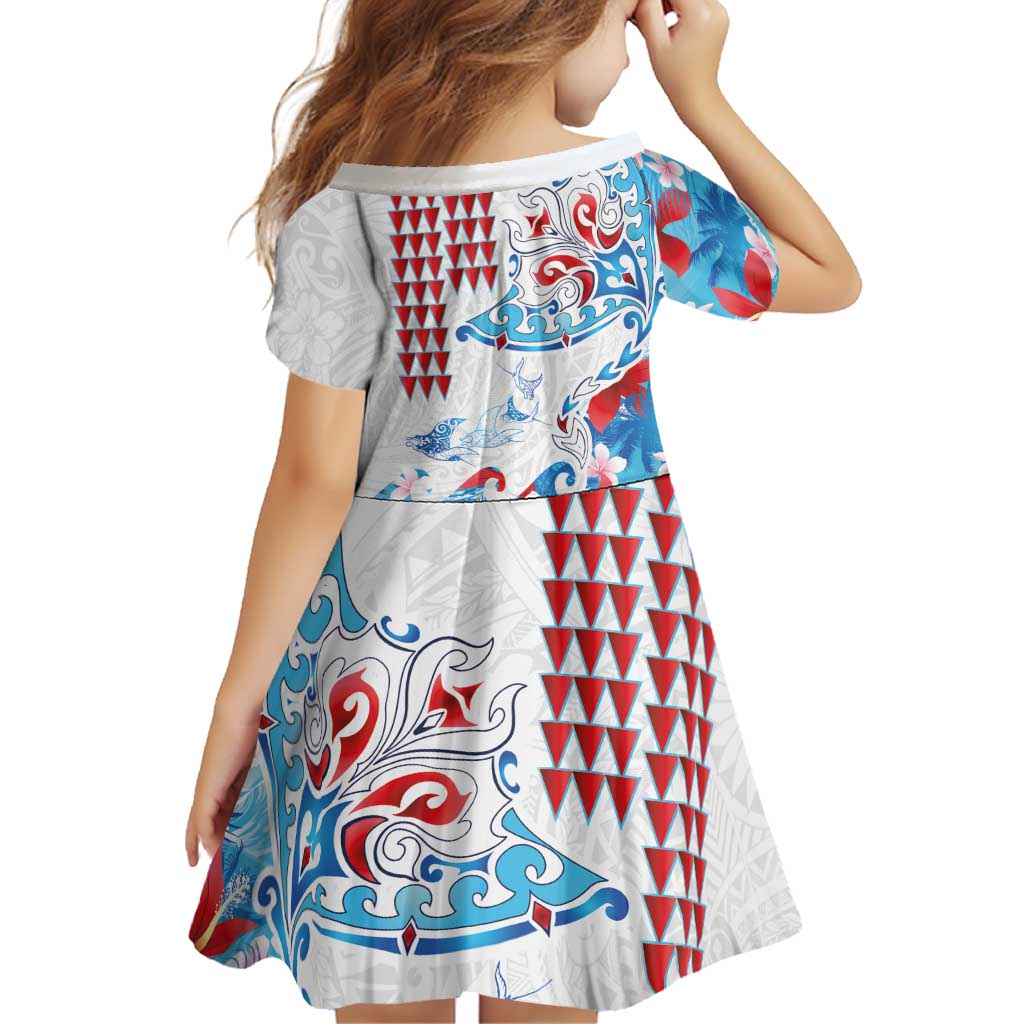 Hawaiian Tribal Manta Ray Family Matching Summer Maxi Dress and Hawaiian Shirt Kakau Tattoo and Flowers Surfing Waves Pattern Ocean Color