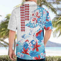 Hawaiian Tribal Manta Ray Hawaiian Shirt Kakau Tattoo and Flowers Surfing Waves Pattern Ocean Color LT03 - Polynesian Pride