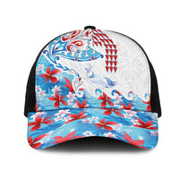 Hawaiian Tribal Manta Ray Mesh Trucker Cap Kakau Tattoo and Flowers Surfing Waves Pattern Ocean Color LT03 One Size Black Multicolor - Polynesian Pride