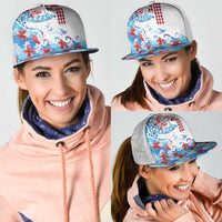Hawaiian Tribal Manta Ray Mesh Trucker Cap Kakau Tattoo and Flowers Surfing Waves Pattern Ocean Color LT03 - Polynesian Pride