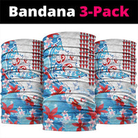 Hawaiian Tribal Manta Ray Neck Gaiter Kakau Tattoo and Flowers Surfing Waves Pattern Ocean Color