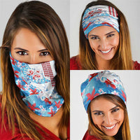 Hawaiian Tribal Manta Ray Neck Gaiter Kakau Tattoo and Flowers Surfing Waves Pattern Ocean Color